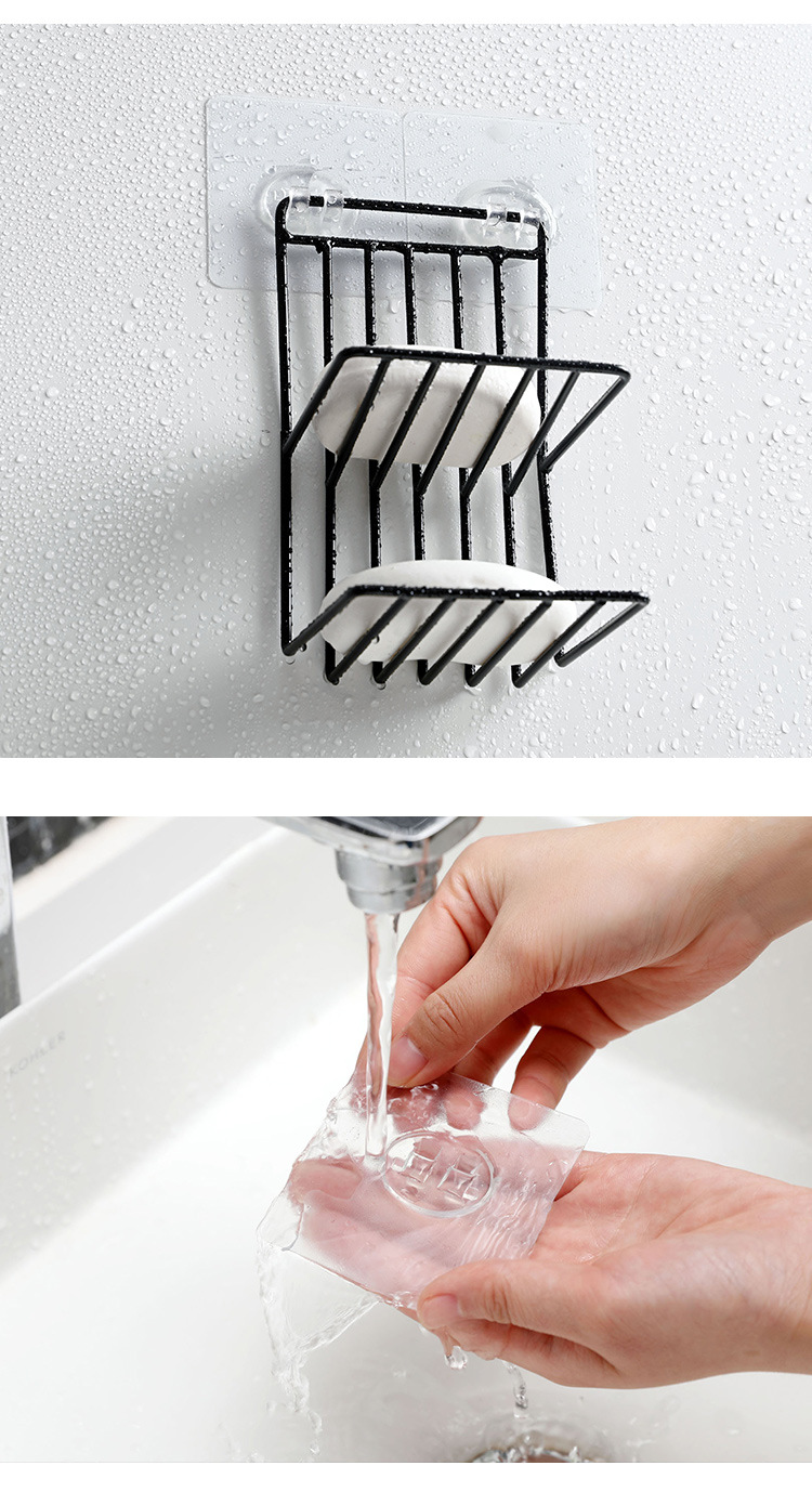 铁艺双层沥水肥皂架浴室肥皂盒家用免打孔香皂架壁挂香皂盒置物架