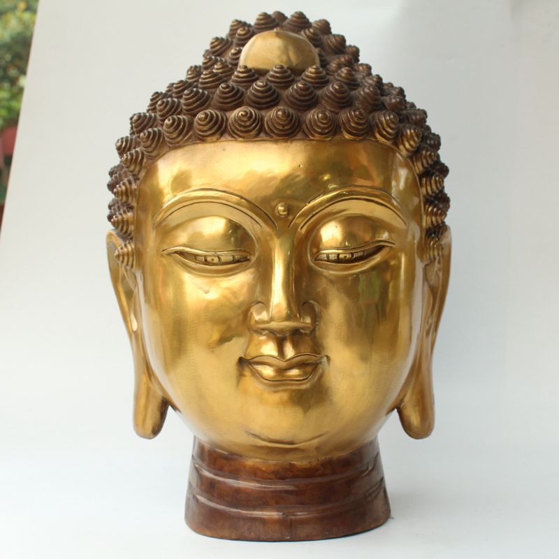 古玩纯黄铜佛头释迦摩尼佛首如来佛佛首家居工艺品镇宅风水摆件
