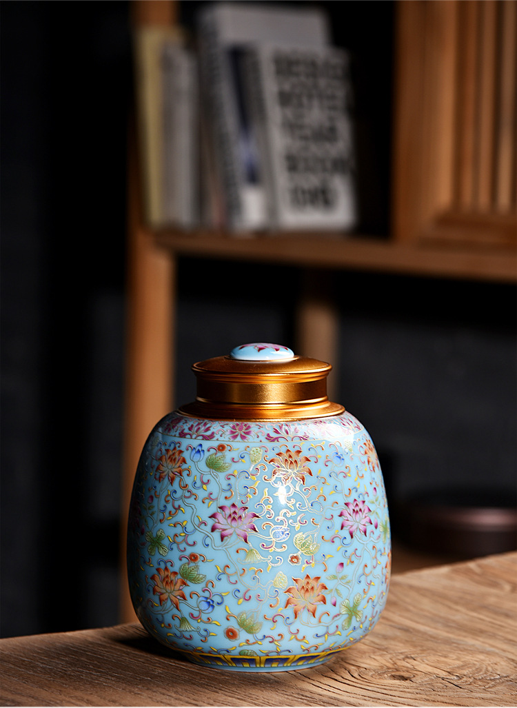 茶叶罐陶瓷珐琅彩手绘大号高档密封罐普洱创意家用储物瓷罐醒茶罐