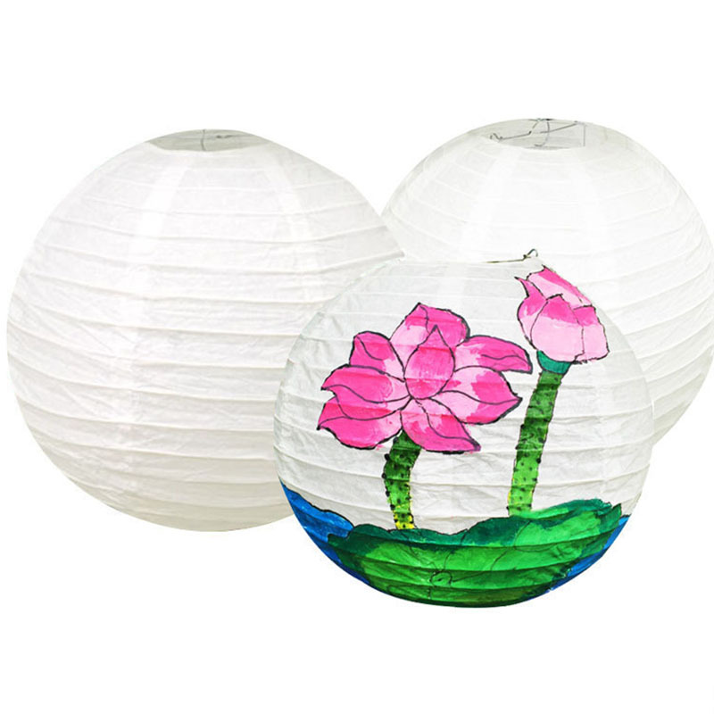 直径20/25/30cm儿童绘画白色纸灯笼diy涂色幼儿园创意美术材料