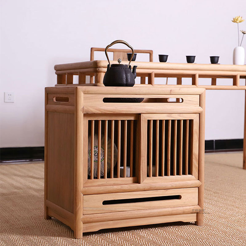 新中式小茶柜茶水柜置物柜 老榆木茶柜储茶柜子 家用水桶存茶柜