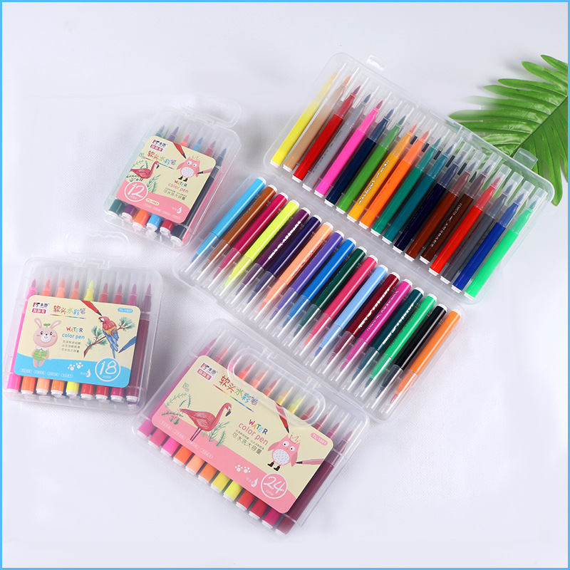 批发水溶性儿童彩笔环保软头水彩笔学生可水洗软头彩笔幼儿园涂鸦