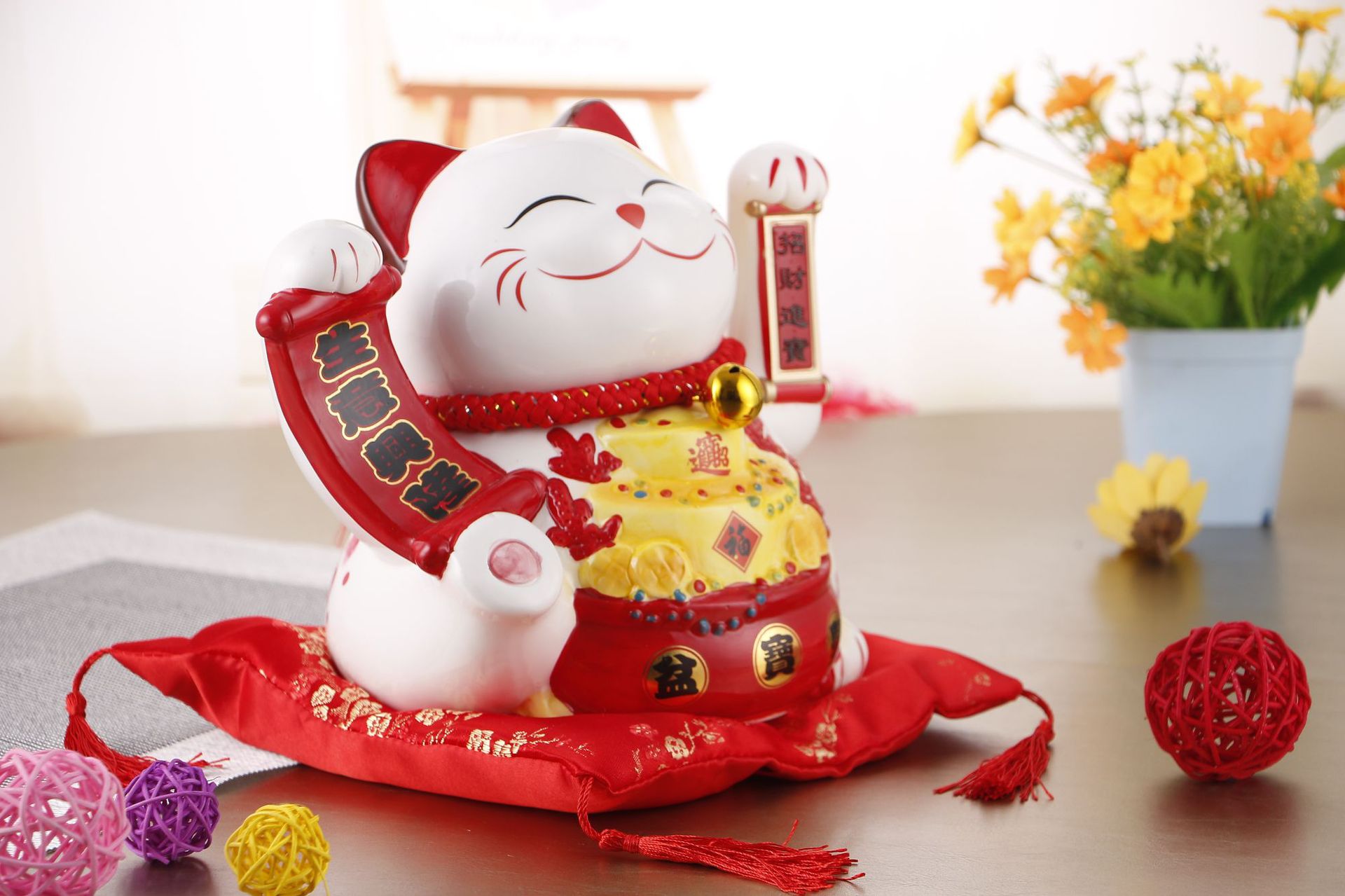 厂家直销摇手招财猫摆件大号开运陶瓷电动发财猫开业店铺定制logo