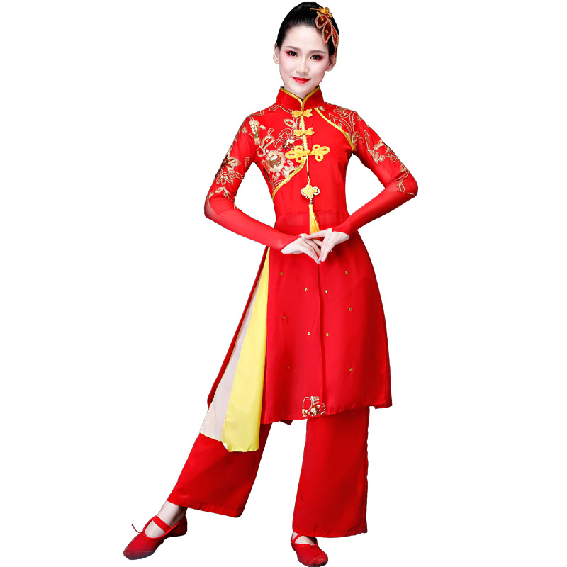 打鼓服演出服女腰鼓队服装中国风水鼓舞锣鼓队中老年扇子舞表演服