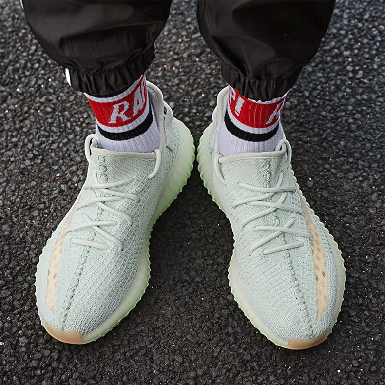 索风椰子350男女鞋v2全黑白天使反光侃爷情侣运动透气真爆满天星