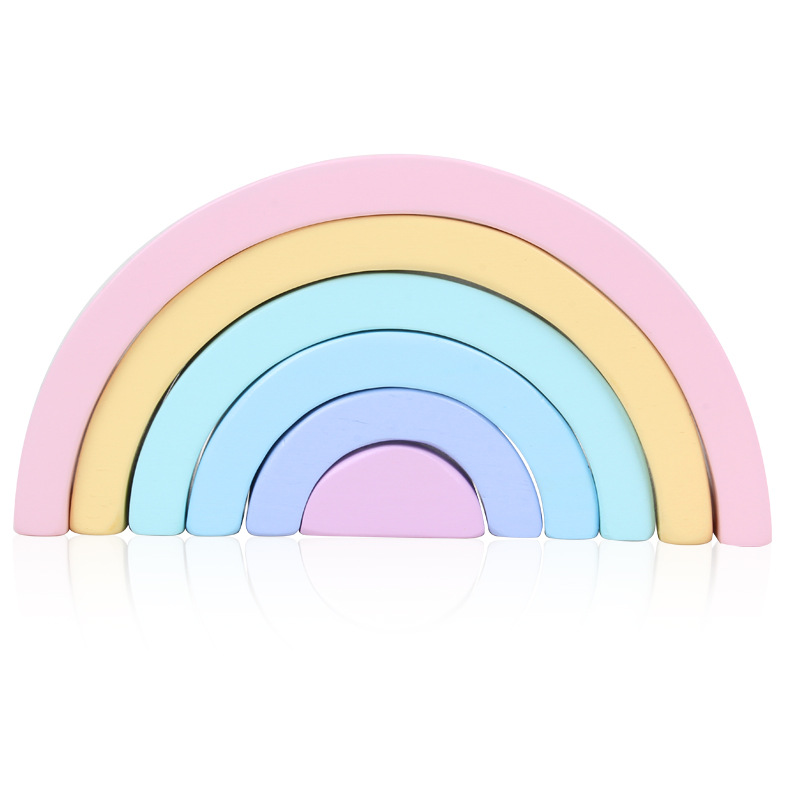 6片马卡龙彩虹积木质拱桥形半圆早教智叠叠乐木制玩具