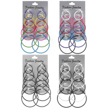 欧美新款彩色大小圆圈6对套装耳环耳圈 时尚个性朋克摇滚复古耳坠
