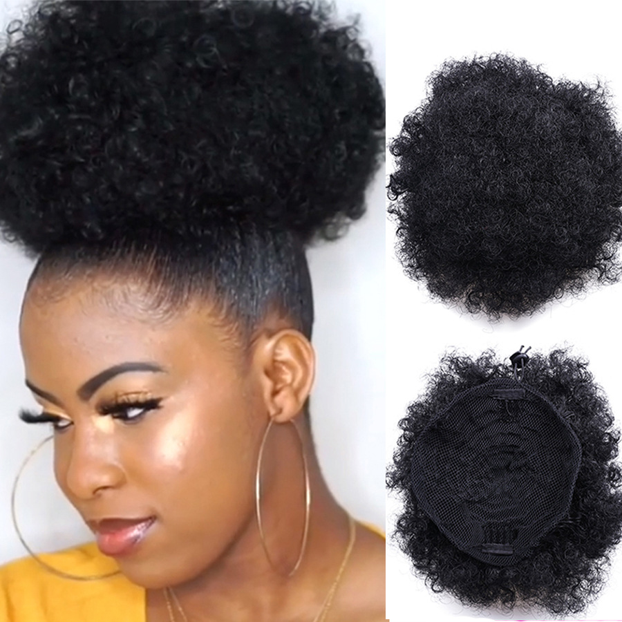 非洲假发发苞欧美爆炸头蓬松卷毛毛虫发髻发包afro puff hair bun