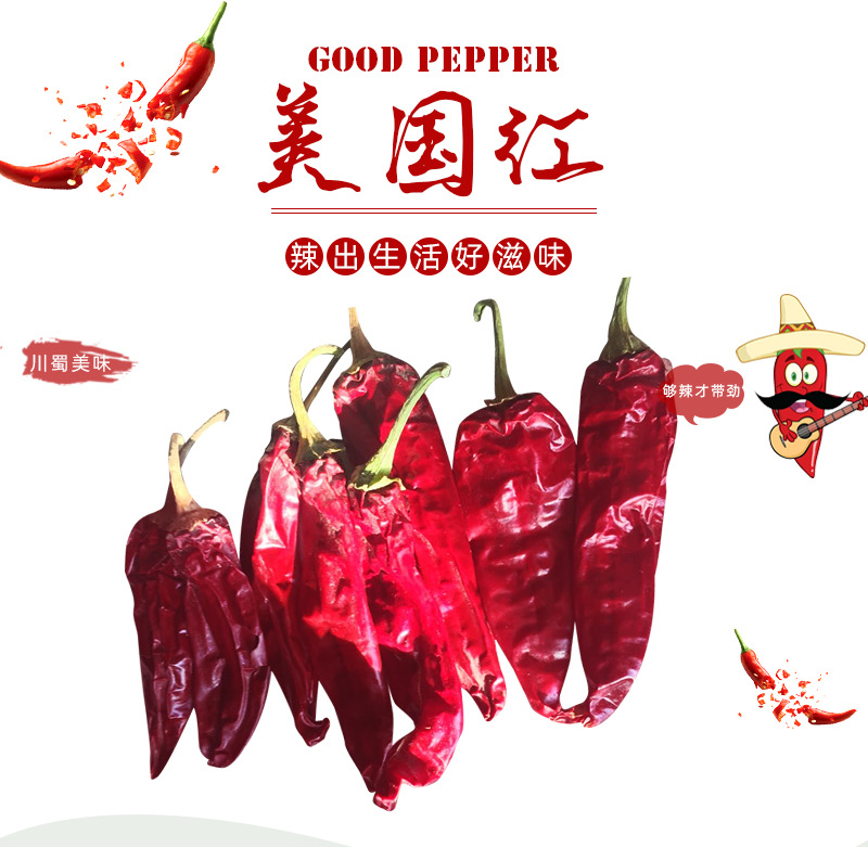 美国红辣椒 8-12cm带把干辣椒批发 火锅冒菜餐厅底料调味品