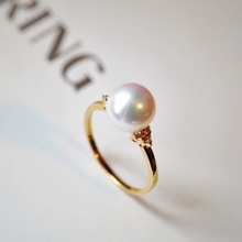 新款日系轻奢镀金戒指天然海水贝壳珍珠指环镀14K黄金色钻石戒指