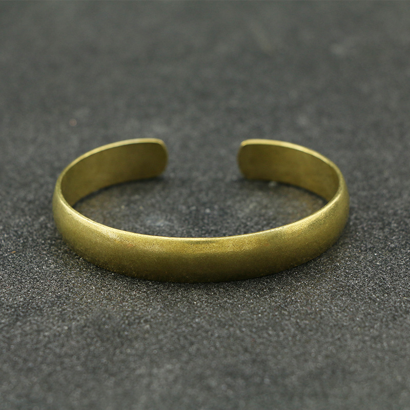 精致纯铜开口光面手镯子男女复古经典款古玩黄铜压铸工艺手环批发