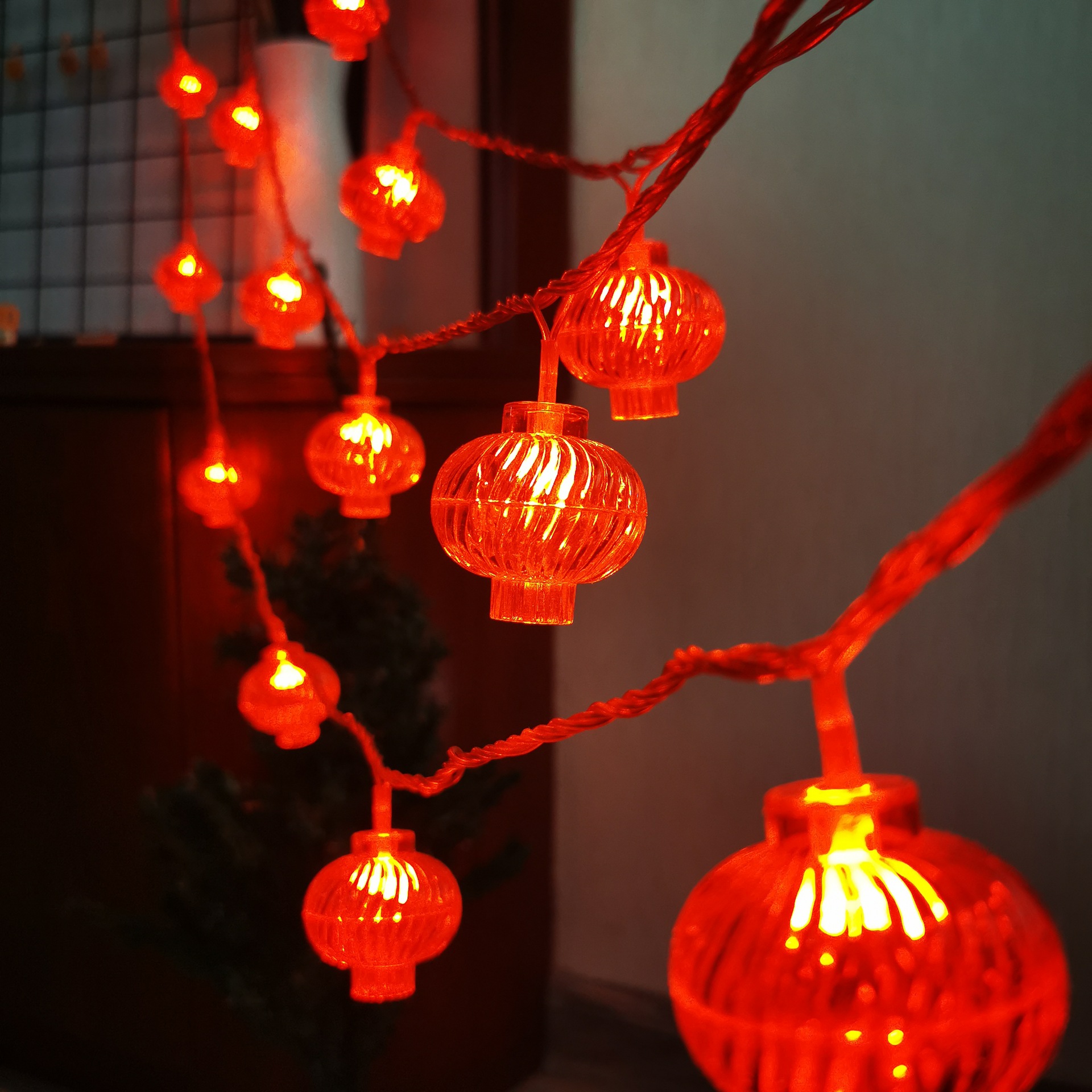 led灯串红灯笼裂纹星星灯春节元宵节装饰用品喜庆小彩灯厂家直销