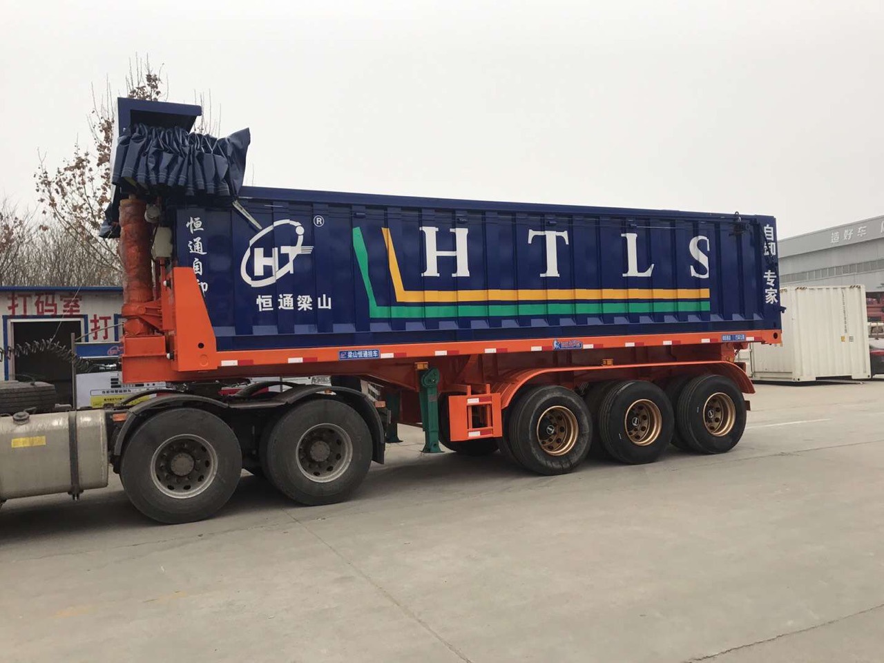 11米平板侧翻自卸半挂车 u型后翻自卸 平板半挂车 通用牵引杆挂车