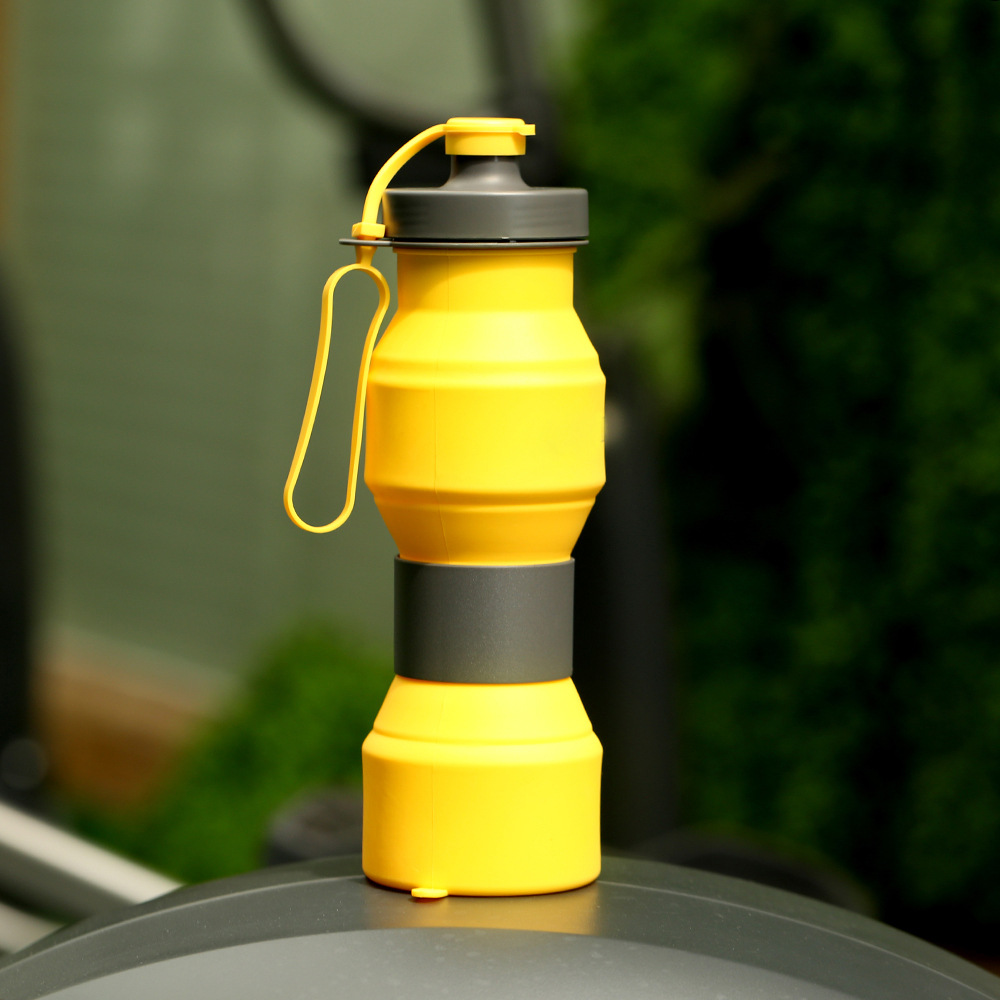 户外创意专利硅胶运动水壶可折叠哑铃水壶伸缩水瓶可定制logo