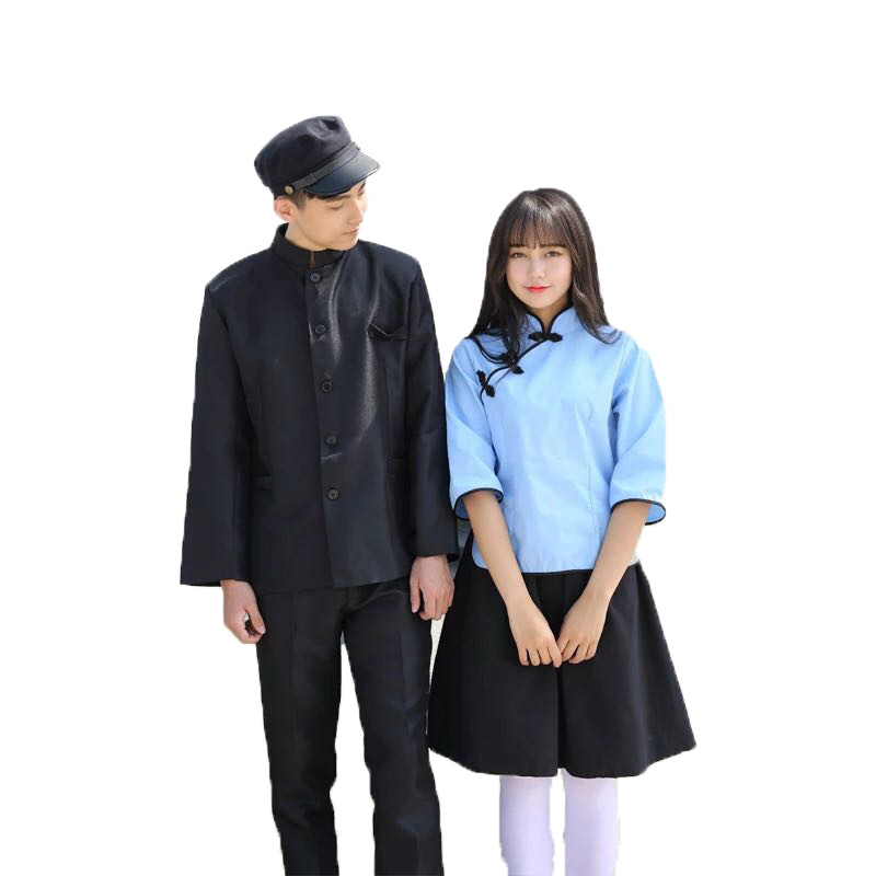 蓝棉布民国服中山装学生装演出服五四青年装女中山装