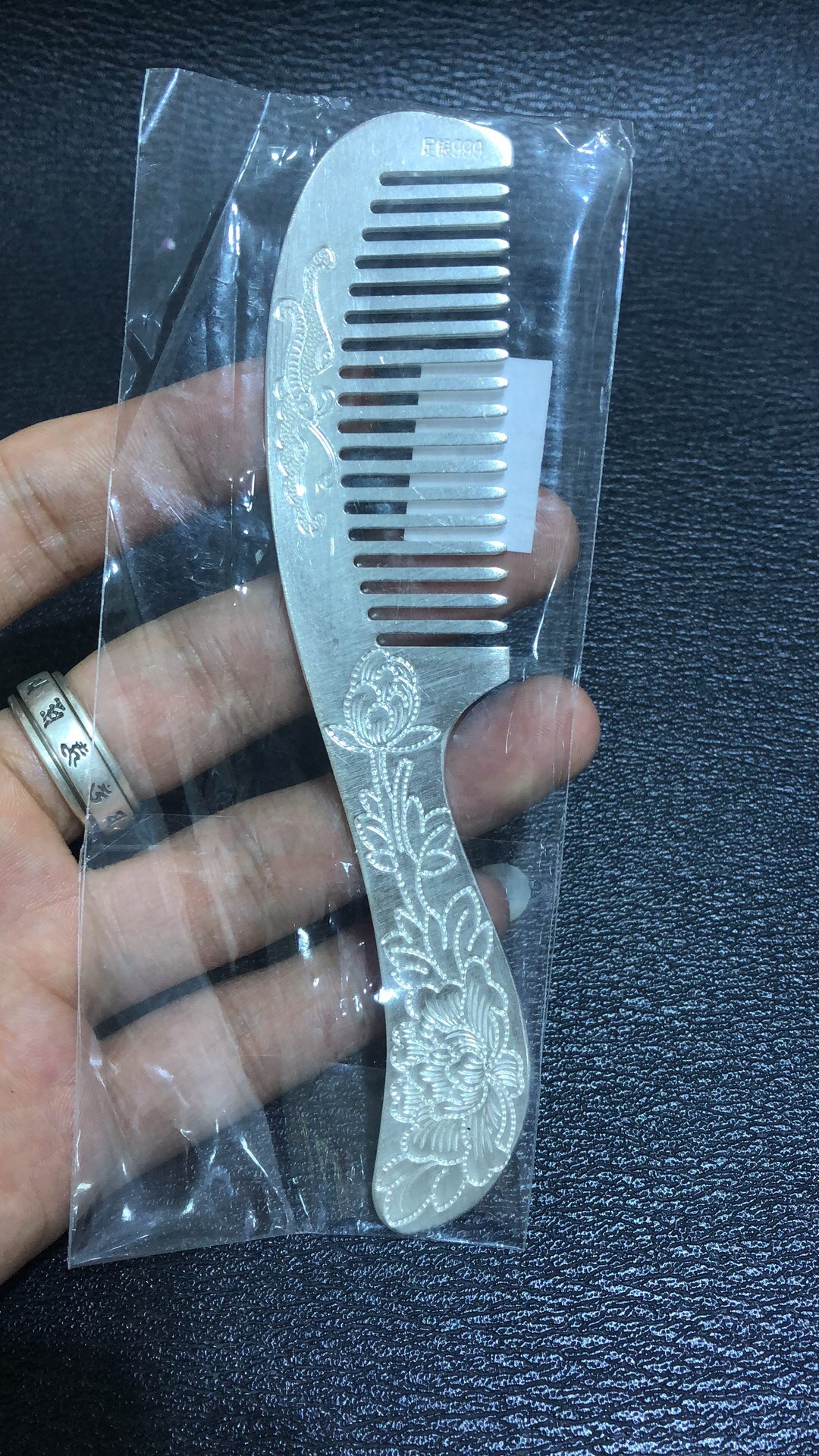 牡丹花纯手工雪花银头梳s999足银孔雀莲花发梳子送礼送妈妈银梳