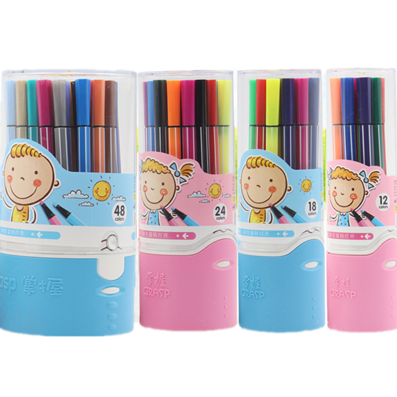 掌握217-12色36色48色桶装可水性水彩笔六角图画笔儿童绘图笔包邮