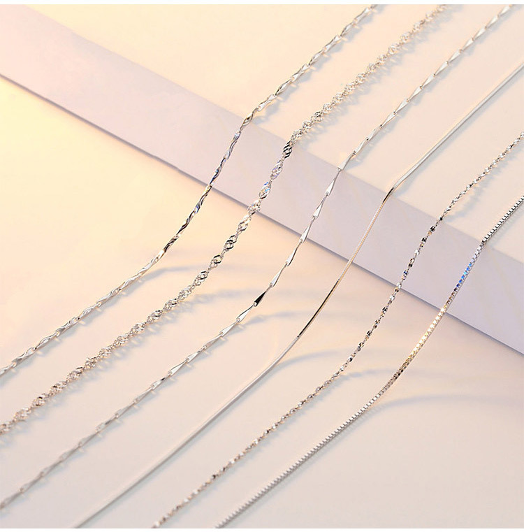 s925银素链纯银满天星项链盒子元宝水波十字女锁骨链直播礼品代发