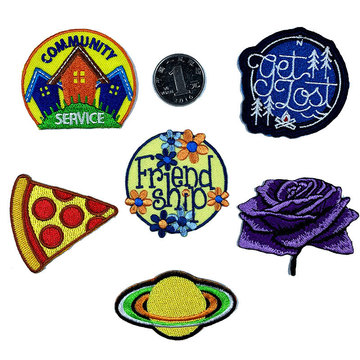 精美烧边刺绣布贴 卡通英文儿童服装辅料书包背胶绣花diy补丁贴片