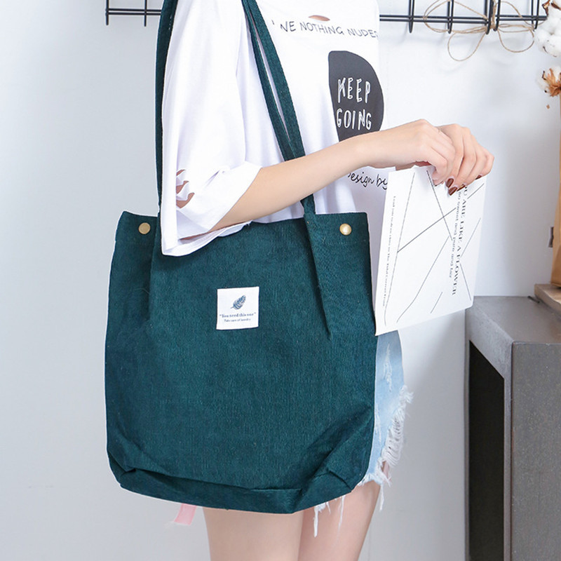 Large Capacity All-Match Portable Canvas Bag Student Tutorial Bag Women's Shopping Bag Corduroy Shoulder Bag Plush Bag