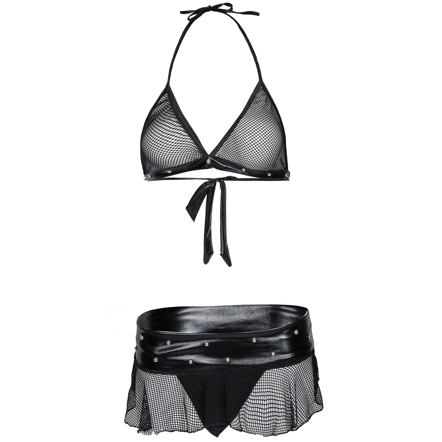 m-5xl 亚马逊爆款加大码性感情趣内衣 三点式 欧美女士透视漆皮装
