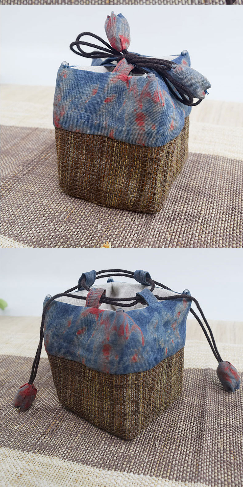 手工夏布苎麻禅意茶道拼接茶具收纳包户外便携旅行茶杯茶壶保护袋