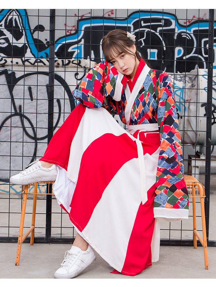 5922红色印花日常魏晋风大袖衫广袖 交领襦裙汉服 女套装 表演服