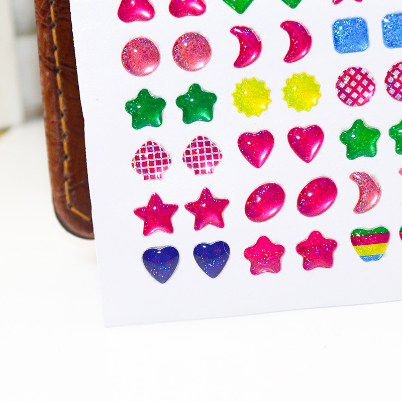 Children's Reward Stickers Crystal Glue Three-Dimensional Stickers Nail Sticker Ear Patch Kindergarten Puzzle Colorful Shiny Stickers