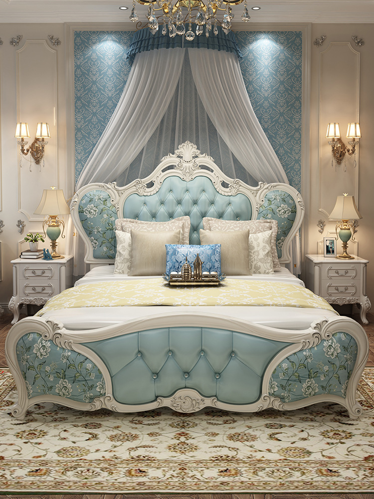 欧式床双人床主卧经济型简约皮艺床1.8米大床婚床奢华雕花高箱床