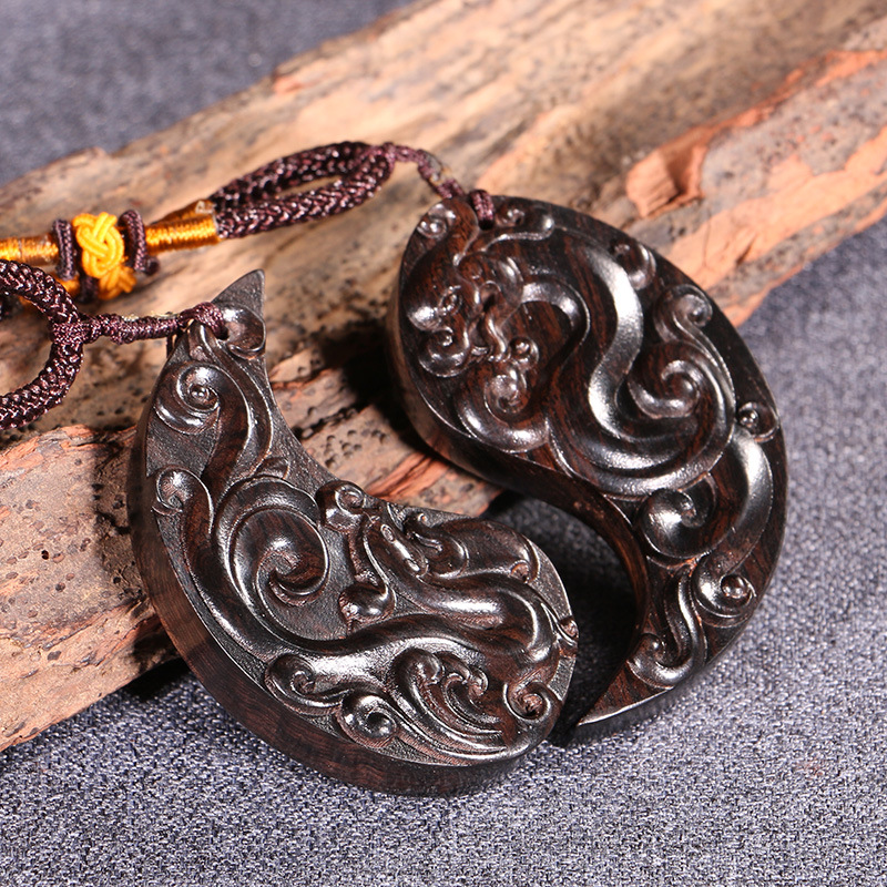 批发黑檀木挂件木质工艺品龙凤吊坠坠子木饰品红木礼品情侣挂件