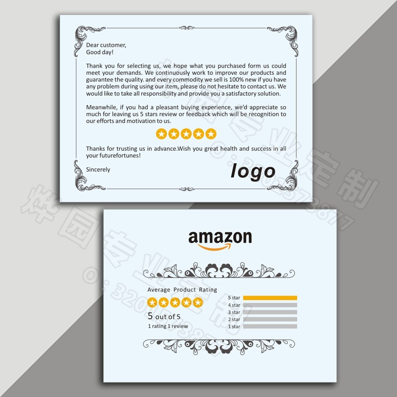 英文亚马逊售后卡速卖通ebay服务卡感谢信礼品卡清新明信片定制