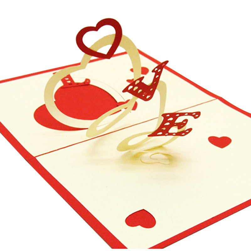 厂家供应感动的心3d立体贺卡爱情情人节表白手工镂空纸雕贺卡定制