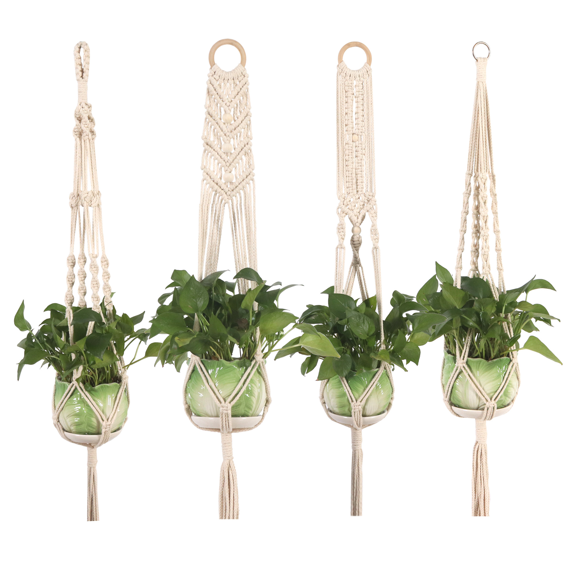 跨境供应花盆吊篮吊网花盆吊篮网兜悬挂吊篮手编编织细棉绳