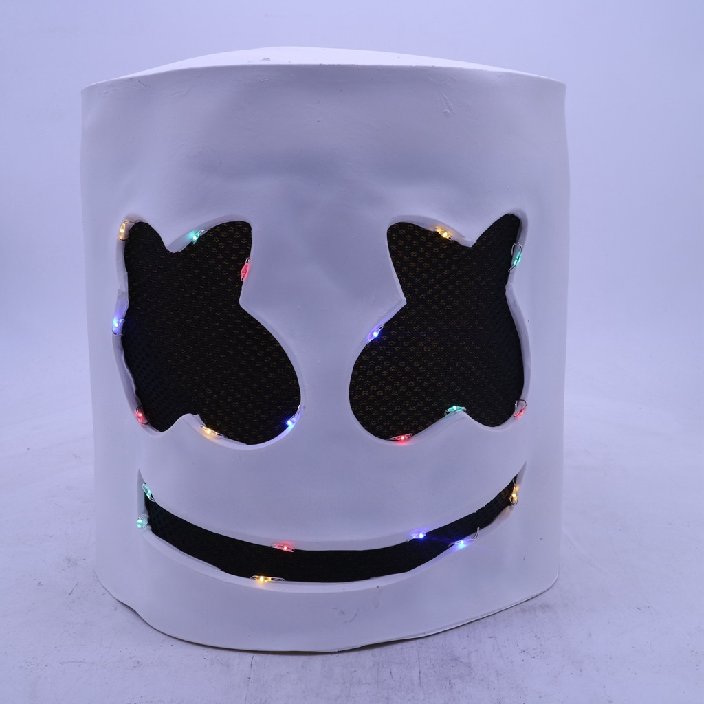 棉花糖cos电音节dj marshmello同款头套万圣节led发光衣服面具批