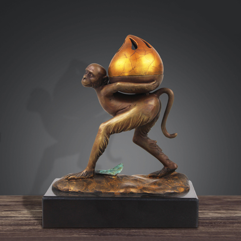 纯铜猴子熏香中式铸铜动物猴摆件纯铜家居书房香炉创意檀香工艺品