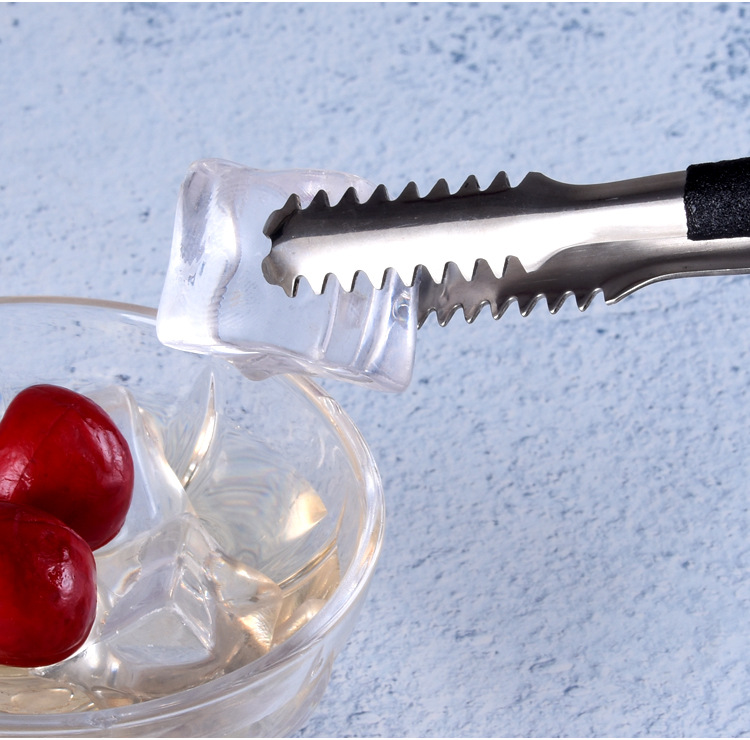 不锈钢带胶柄冰夹 酒吧包胶冰块夹子 冰钳/齿边夹/方块冰专用夹子