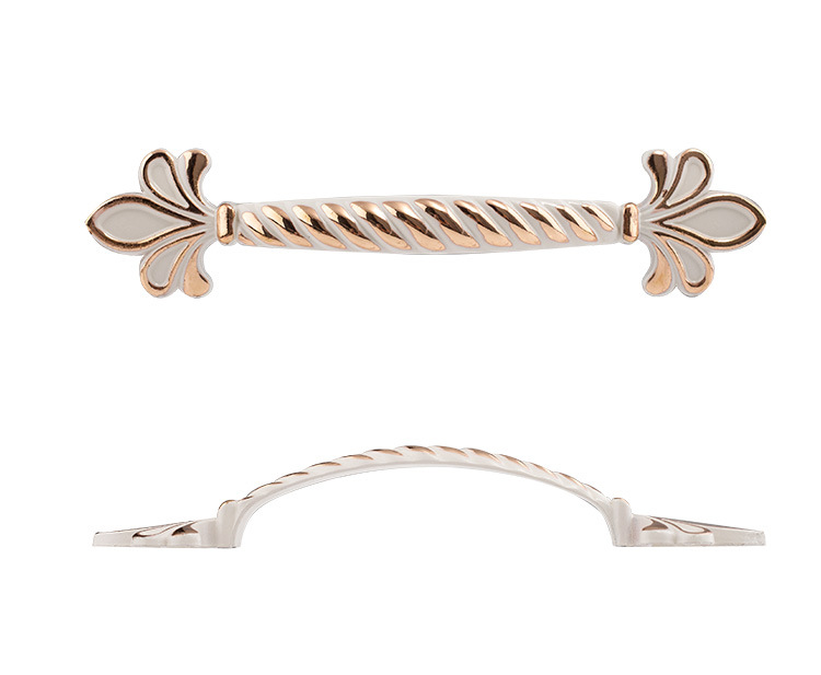 欧式田园家具抽屉柜门把手锌合金白底描金梅花图案孔距6496mm拉手