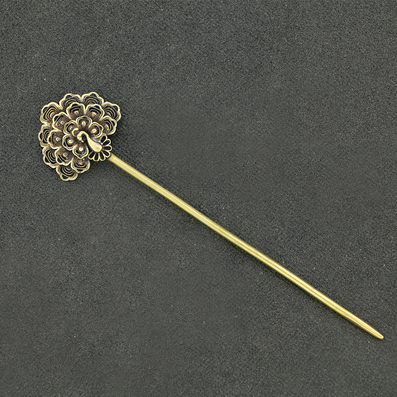 铜制茶针烟针盘发饰品百搭女步摇古装古代汉服配饰铜发簪孔雀簪子