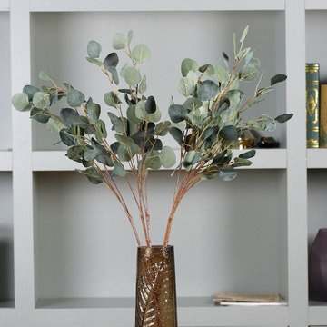 花著仿真植物圆叶尤加利单枝 婚庆婚礼堂布置绿植 家居装饰跨境