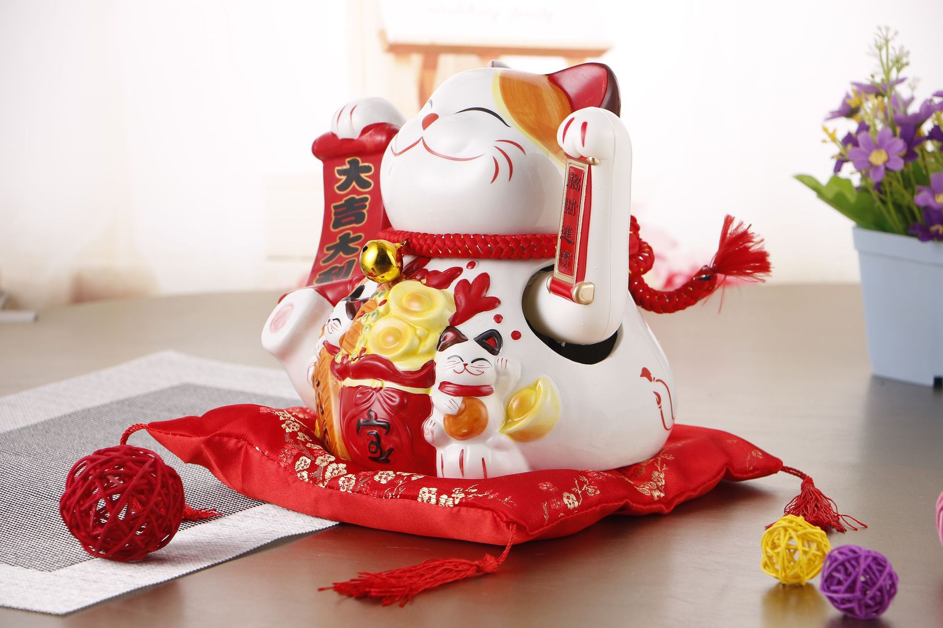 厂家直销摇手招财猫摆件大号开运陶瓷电动发财猫开业店铺定制logo