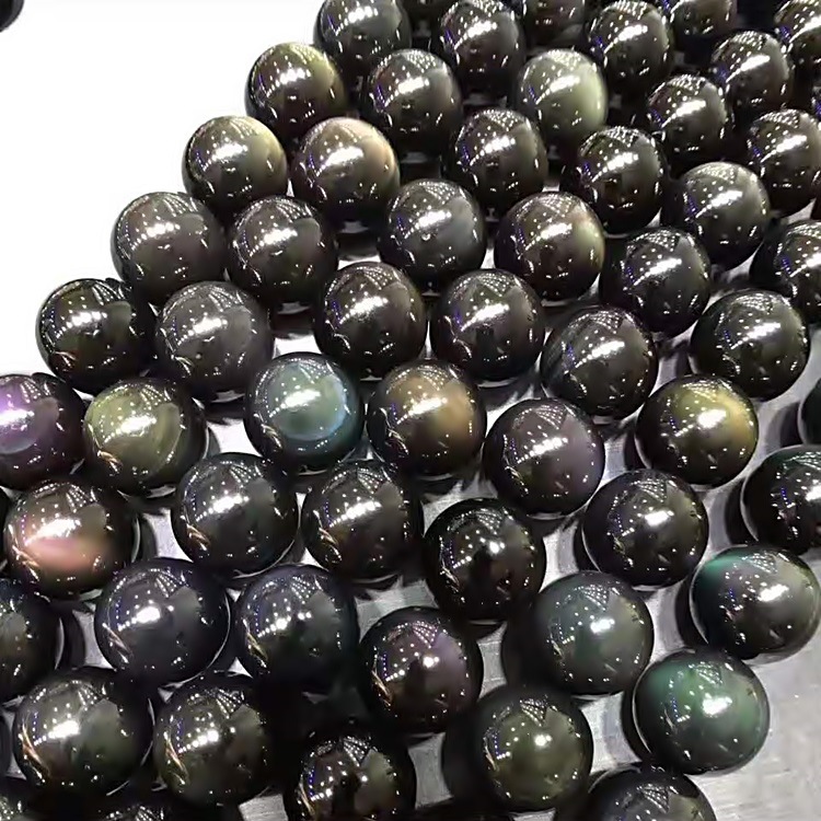 厂价批发天然彩红眼黑曜石半成品 规格齐全4-20mm 随机发货