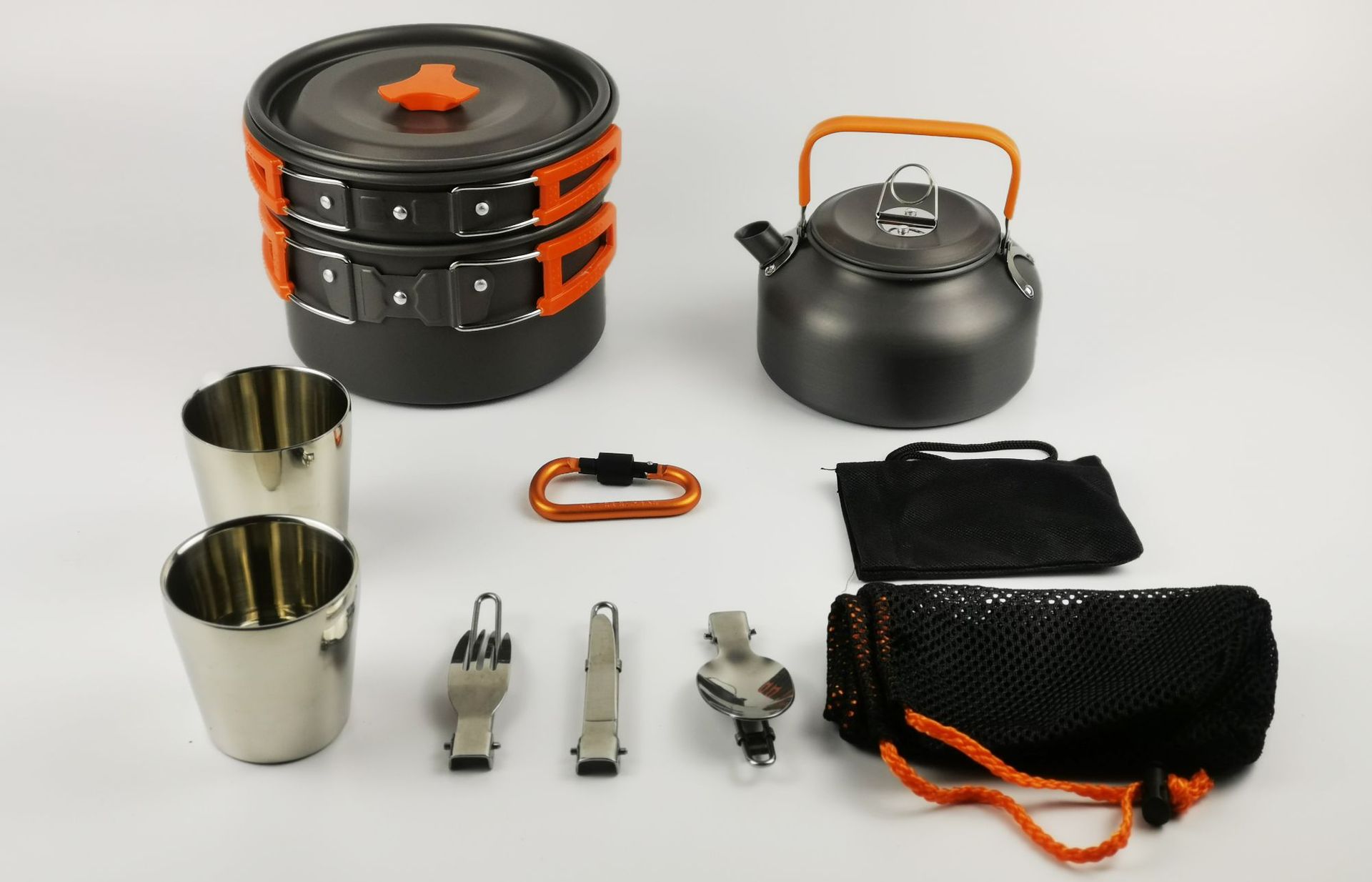 亚马逊热卖 户外用品2-3人野营茶壶套锅便携炊具套装野外露营锅具