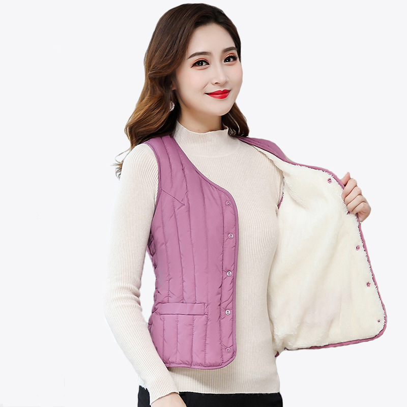 新款秋冬中老年女式羽绒棉马甲女士短款加绒背心内穿马夹坎肩批发