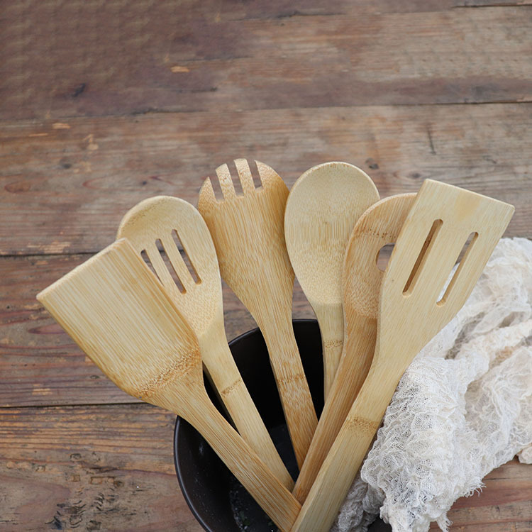 Bamboo Spoon Bamboo Shovel Set Non-Stick Spatula 6-Piece Carbonized Bamboo Wooden Turner Wooden Spoon Kitchenware Factory Direct Sales