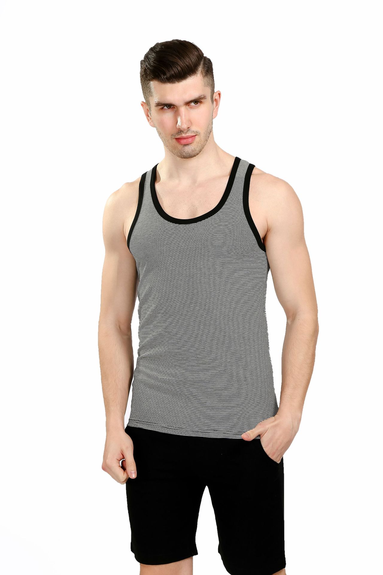 2021春夏莫代尔条纹男士背心运动休闲打底男背心弹力男式背心批发
