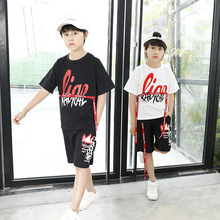 2021童装男童新款韩版夏款儿童套装中大童夏季男孩时尚印花两件套