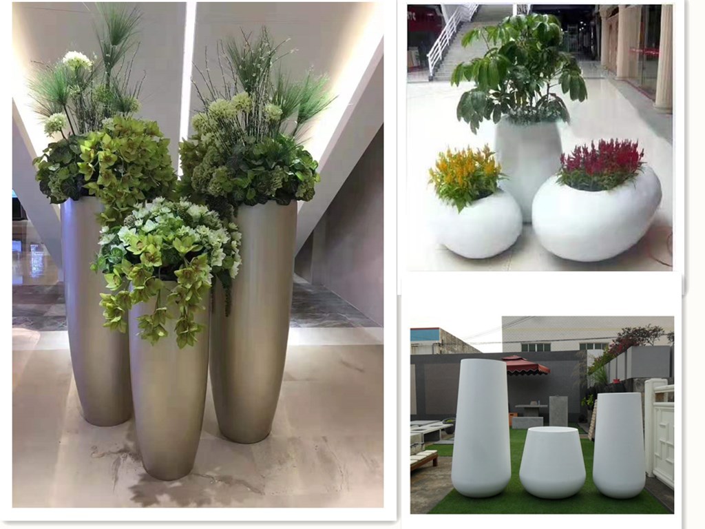 厂家直销长方形玻璃钢花盆商场酒店步行街公园美陈大花盆
