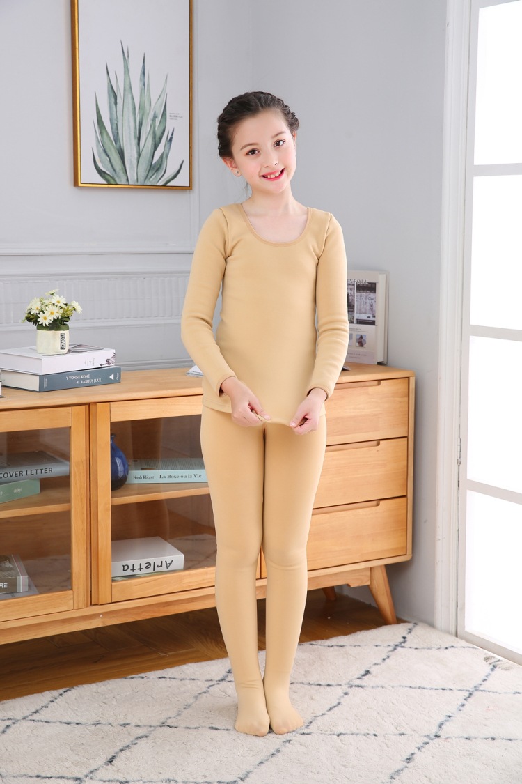 秋冬女童肉色打底衣儿童舞蹈打底衫肤色紧身衣隐形袜练功服演出服