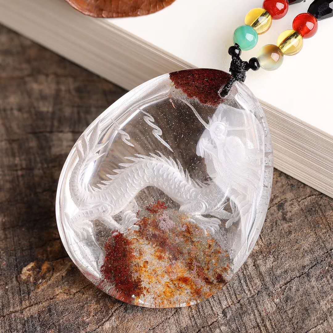 天然花幽灵水晶龙吊坠项链龙有升腾之势不同凡响事业如虹前途顺畅