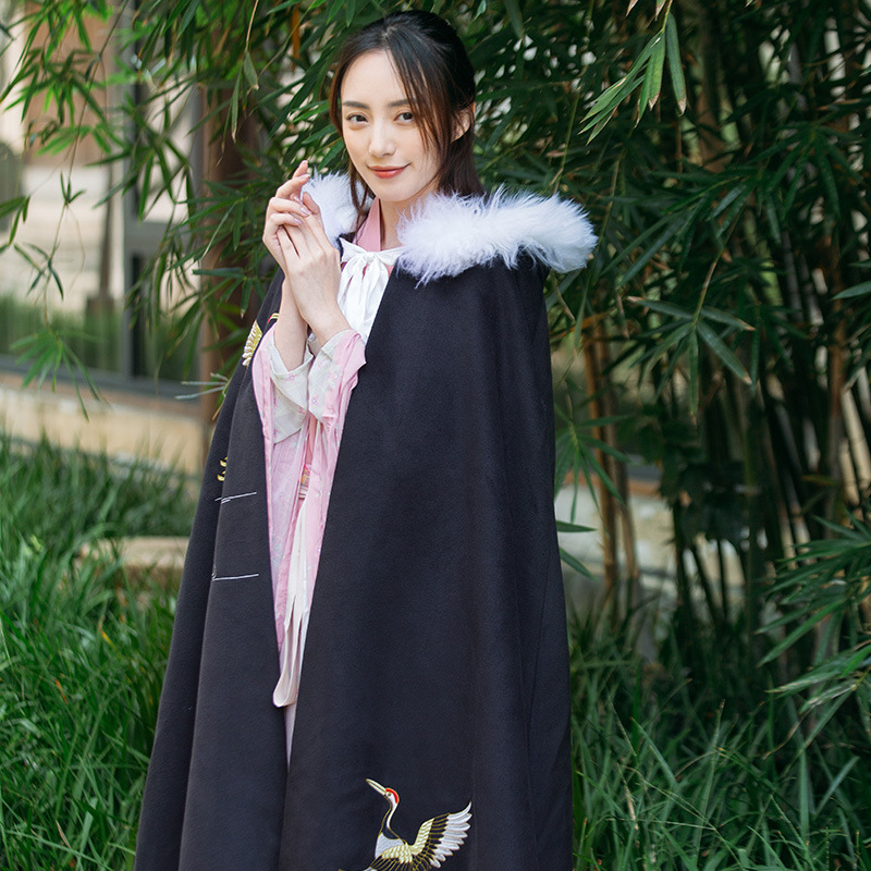 卿淑斋汉服斗篷女秋冬款加绒加厚古风外套中国风超仙黑色披风古装